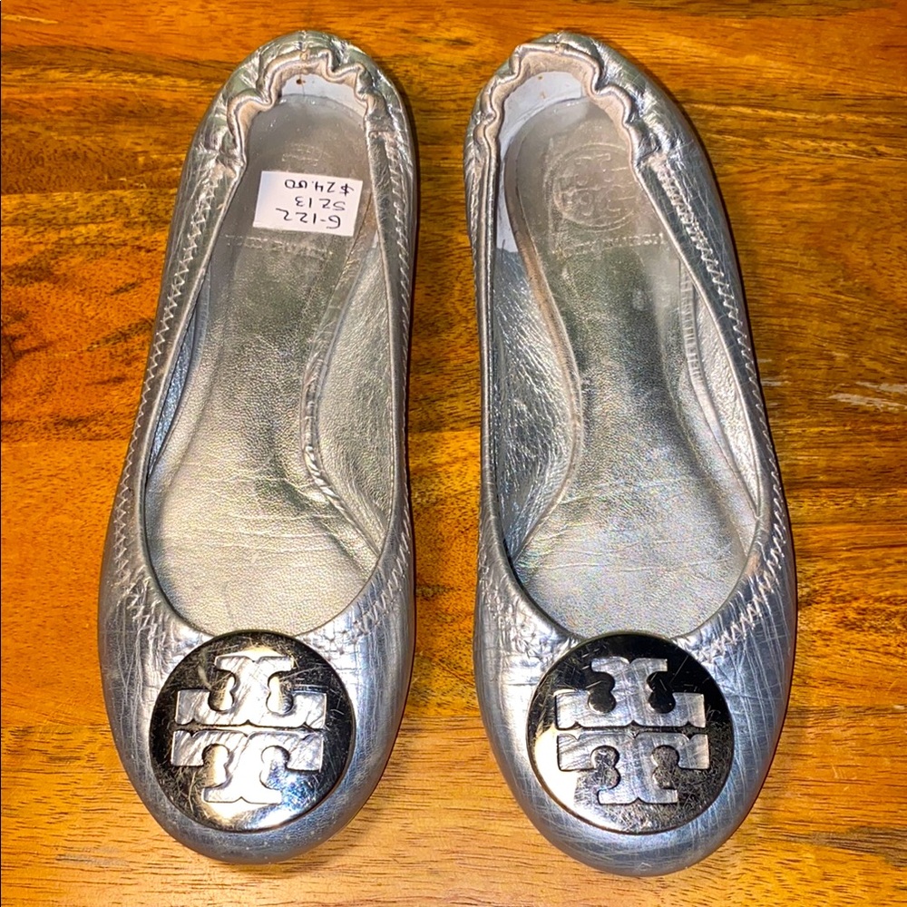 Tory Burch Metallic Silver Ballet Flats Girls Size 13 C
